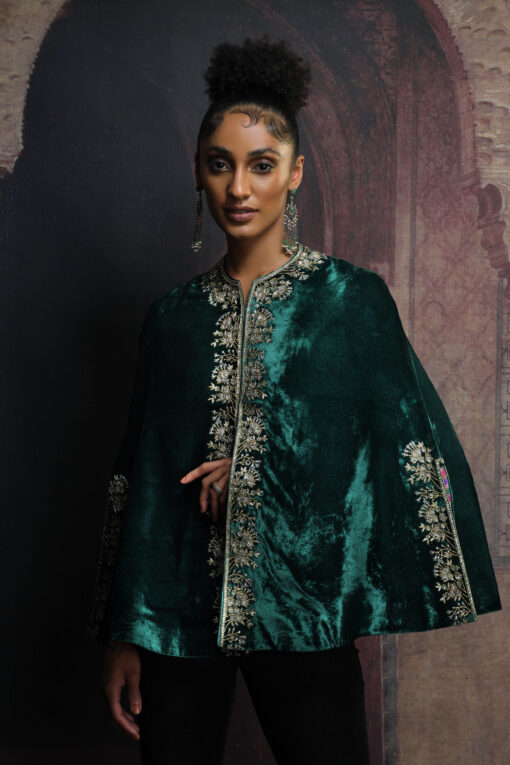 'TIANA' velvet opera capelet emerald green