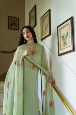 Orchid embroidered tunic set and tamami tissue striped pants