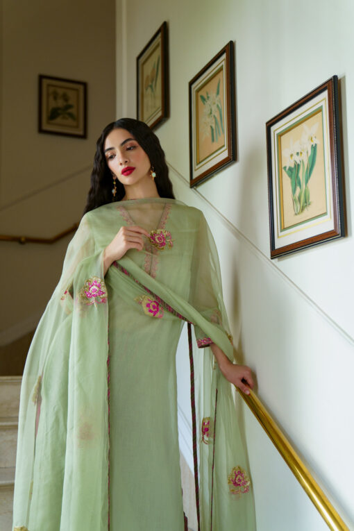 Orchid embroidered tunic set and tamami tissue striped pants