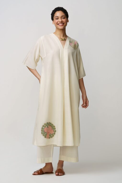 CAFTAN DRESS MUSLIN CHAKRI DESIGN APPLIQUE