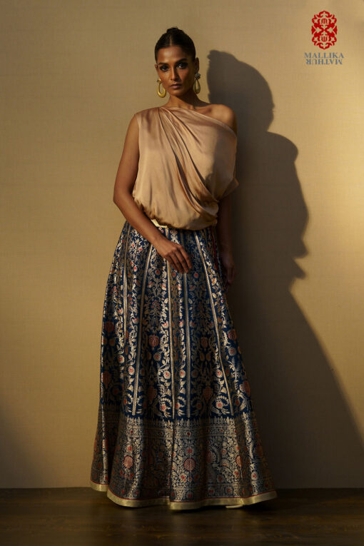 Shaheen' banarasi silk brocade lehenga silk midnight blue