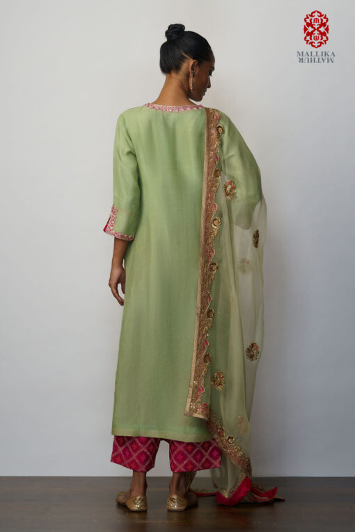 Kurta kora leaf green hand embroidered