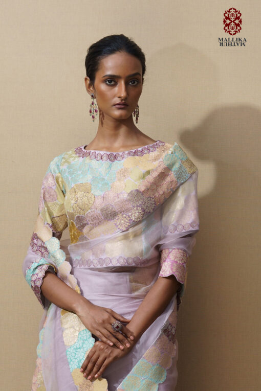 Banaras bloom' crop top applique lilac