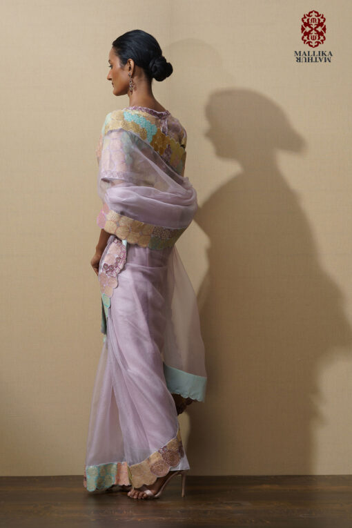 Banaras bloom' crop top applique lilac