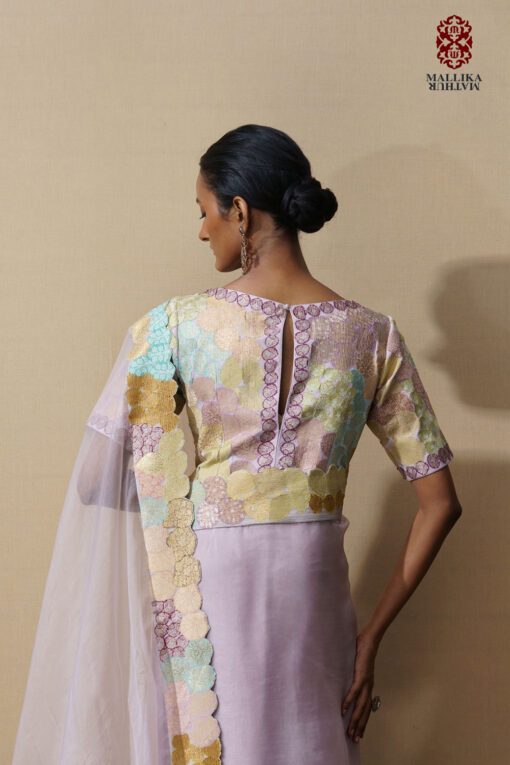 Banaras bloom' crop top applique lilac