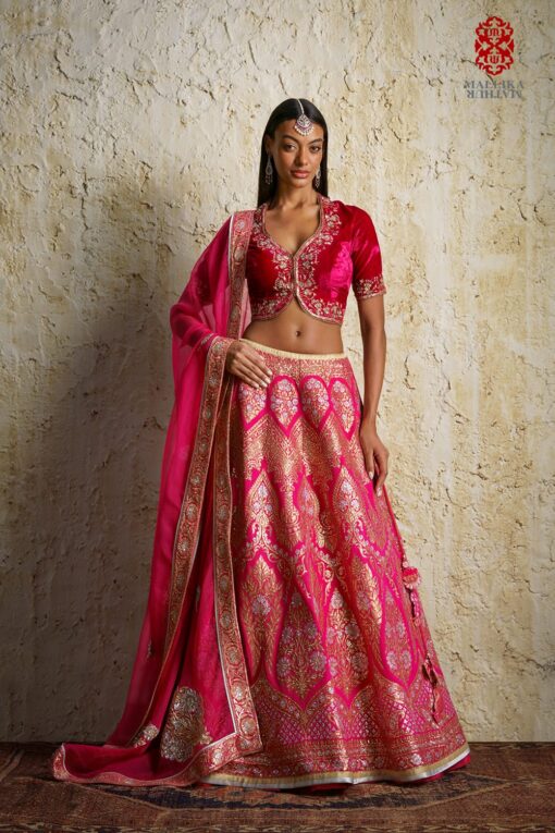 ‘Varya’ Rani pink silk georgette Kalidar lehenga