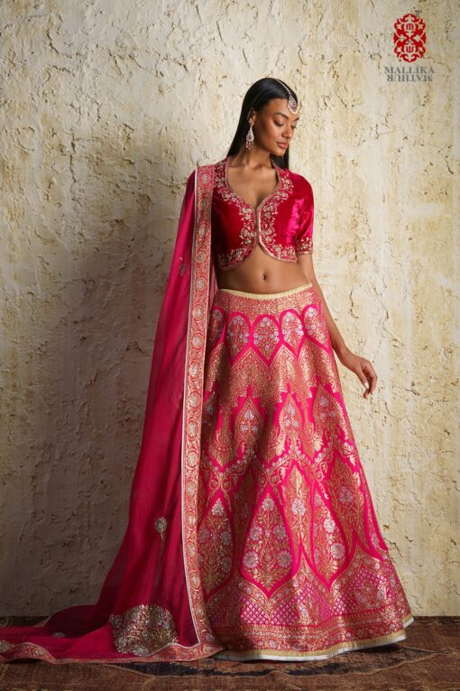 ‘Varya’ Rani pink silk georgette Kalidar lehenga