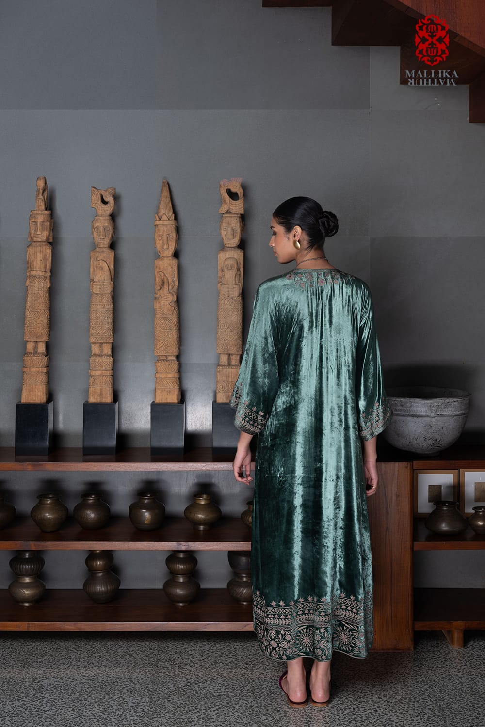 ‘Gul Mehar’ aquamarine silk velvet overlay moroccan floral bel embroidery