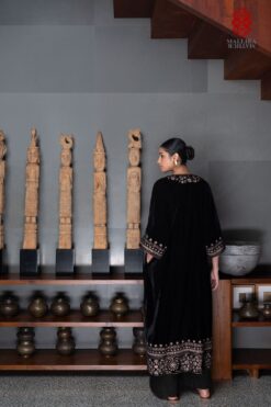 ‘Gul Mehar’ black silk velvet overlay moroccan floral bel embroidery