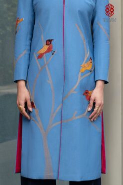 ‘Parinda’ azure blue cotton silk jacket