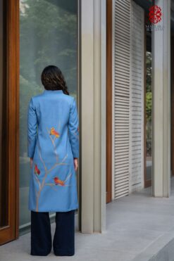 ‘Parinda’ azure blue cotton silk jacket