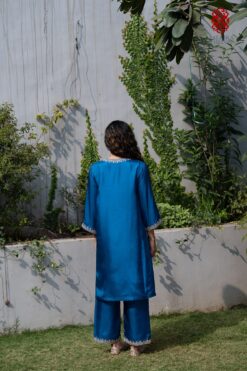 'Gulnar' Phiran silk embroidered teal blue