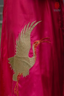 ‘SARAS’ crimson red habutai silk tunic appliqué