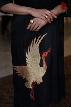 ‘SARAS’ black silk tunic appliqué