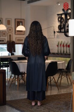 ‘SARAS’ black silk tunic appliqué