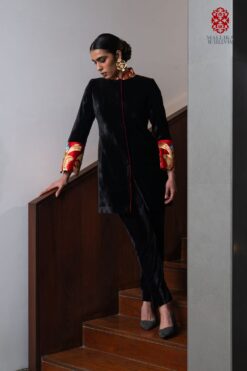 ‘Tashi’ black silk velvet jacket