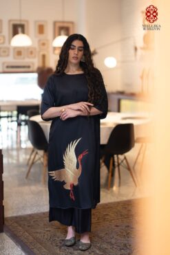 ‘SARAS’ black silk tunic appliqué