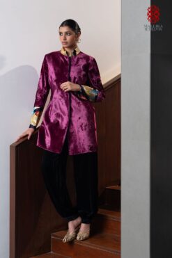 ‘Tashi’ plam silk velvet jacket